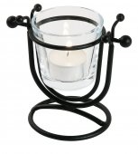 Świecznik stalowy ze szklanym wkładem na świeczkę typu TeaLight, wys. 10 cm, czarny, model 5243/120