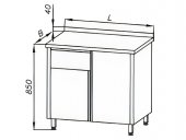 Stół roboczy z 2 szafkami z półkami i szufladą, rant tylny, wym. 1200x600x850 mm, E 1250
