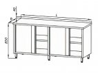 Stół roboczy z 2 szafkami z półkami, drzwiami suwanymi i rantem tylnym, wym. 2000x700x850 mm, E 1120