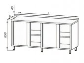 Stół roboczy z 2 szafkami z półkami, drzwiami suwanymi i rantem tylnym, wym. 2100x600x850 mm, E 1120
