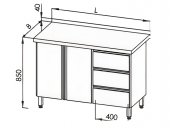 Stół roboczy z szafką z szufladami, wym. 1800x600x850 mm, E 1193
