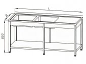 Stół roboczy ze zlewem 2-komorowym, półką i rantem tylnym, wym. 1800x600x850 mm, E 2245