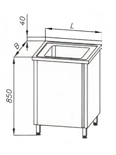 Stół ze zlewem 1-komorowym i z szafką, drzwi suwane, otwór pod baterię, wym. 500x700x850 mm, E 2050