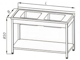 Stół ze zlewem 2-komorowym, półką i rantem tylnym, wym. 1500x600x850 mm, E 2240 P