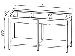 Stół ze zlewem 5-komorowym, półką i rantem tylnym, wym. 2400x600x850 mm, E 2420