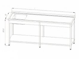 Stół ze zlewem 1-komorowym, półką i rantem tylnym, wym. 1800x700x850 mm, E 2041
