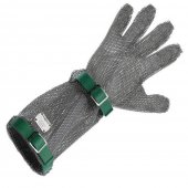 Rękawica ochronna COMFORT, metalowa, 5-palcowa, z mankietem 15cm, zielona, rozm. 6, size XS, HC25015
