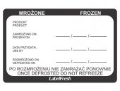 Komplet 50 sztuk etykiet „MROŻONE” przeznaczonych do oznaczania produktów żywnościowych przechowywanych w niskich temperaturach.