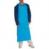 Niebieski fartuch ochronny z klamrą to idealny element odzieży roboczej dla przemysłu spożywczego.