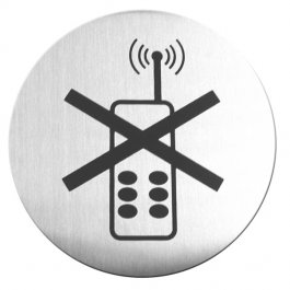 Tabliczka informacyjna na drzwi ze stali nierdzewnej, samoprzylepna, "zakaz używania telefonu", Hendi 663653