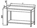 Stół roboczy z półką i rantem tylnym, ze stali nierdzewnej, wym. 400x700x850 mm, E 1040