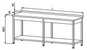 Stół roboczy z półką E 1041 Eco, z blatem 2000x600mm, wys. 850mm, nierdzewny, rant z tyłu
