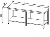 Stół roboczy centralny E 1049 Eco, z półką oraz blatem 2000x700mm, wys. 850mm, nierdzewny